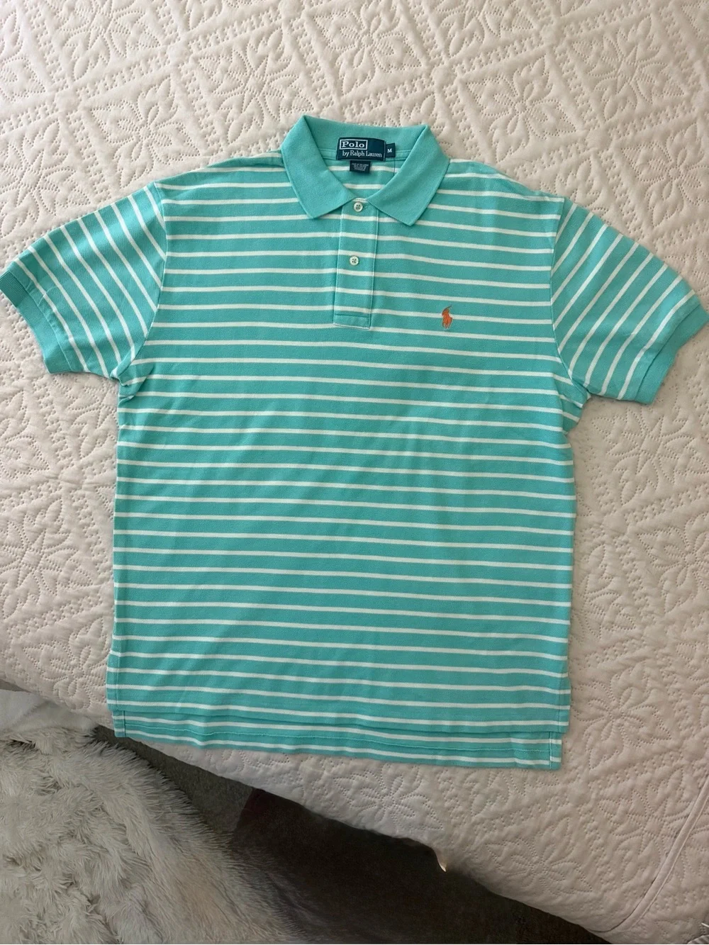 Ralph Lauren Seafoam Green & White Striped Polo Shirt